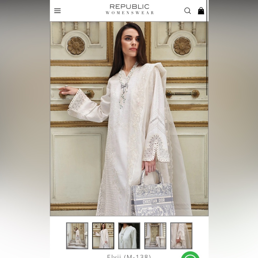 Republic Womenswear NWT 3pc Ready to Wear Embroidered Eid Suit Small White